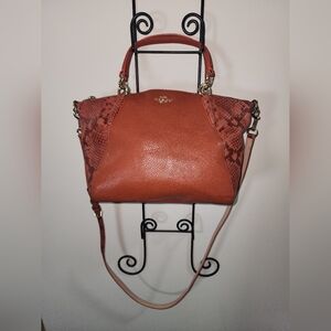 Coach Burnt Orange Snake Print Pebble Leather Satchel Shoulder Purse Crossbody